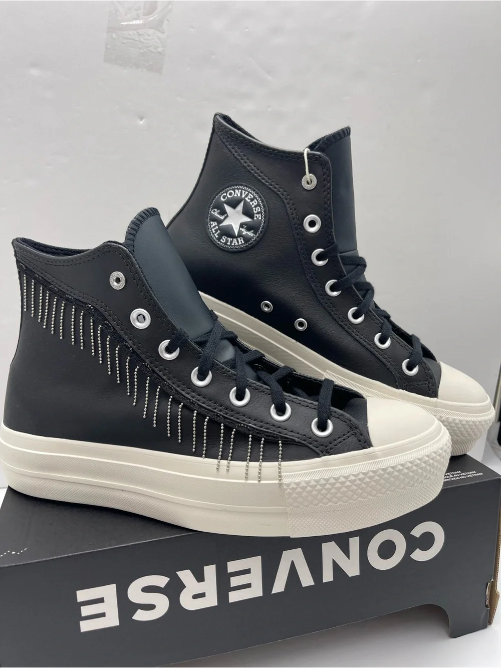 Converse A15473C CTAS LIFT HI Leather BLACK/EGRET/SILVER Platform Sneakers